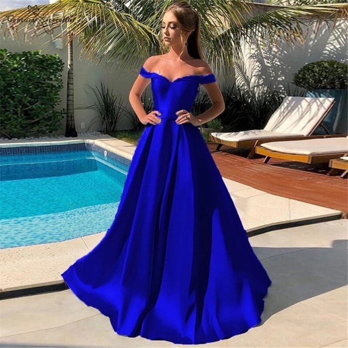Gorgeous Sky Blue Satin Prom Dress,Long A Line Party Dress Cheap,Royal Blue Evening Dresses cg15783