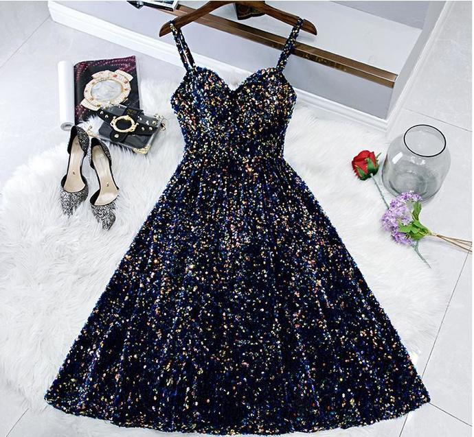 Glitter Spaghetti Straps Back Open Short Dresses Homecoming Dress for Teens cg15784