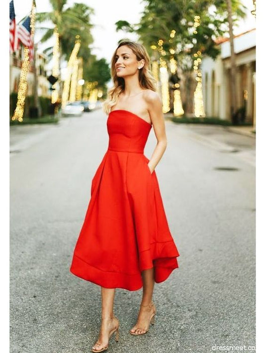 Charmantes A-Linie Herzausschnitt Rotes Teelänge Homecoming Kleid cg1586
