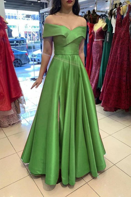 Salbeigrüne Brautjungfernkleider, lang, Satin, schulterfrei, Abendkleider, Ballkleid cg15860