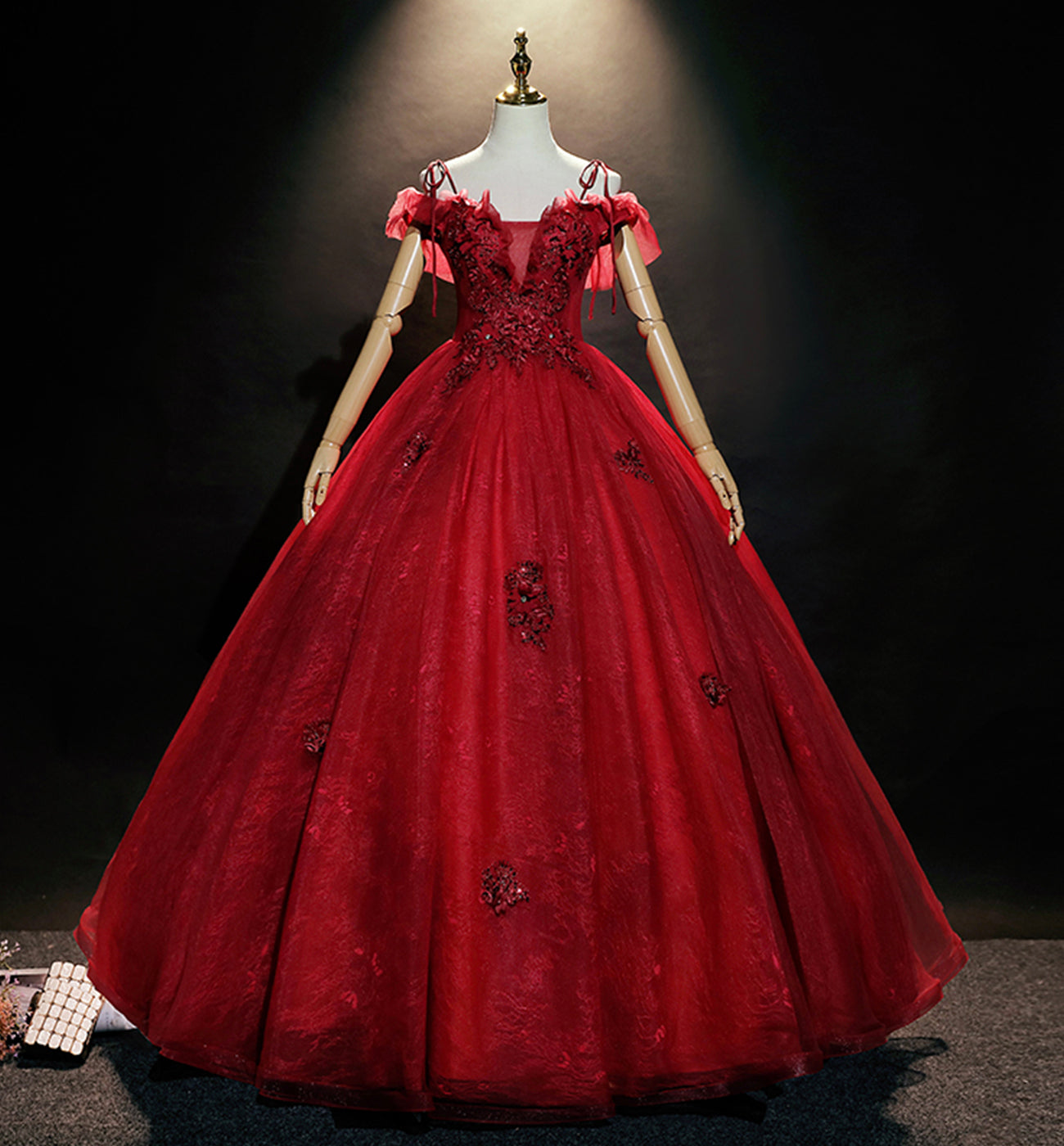 BURGUNDY LACE LONG BALL GOWN DRESS FORMAL DRESS LONG PROM DRESS cg15865