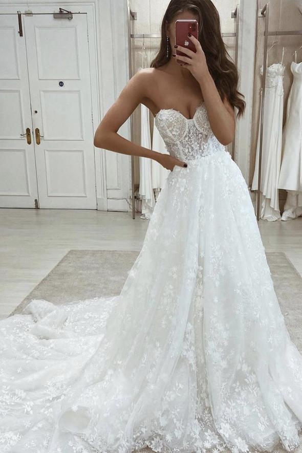 White A line lace long prom dress evening dress cg15879
