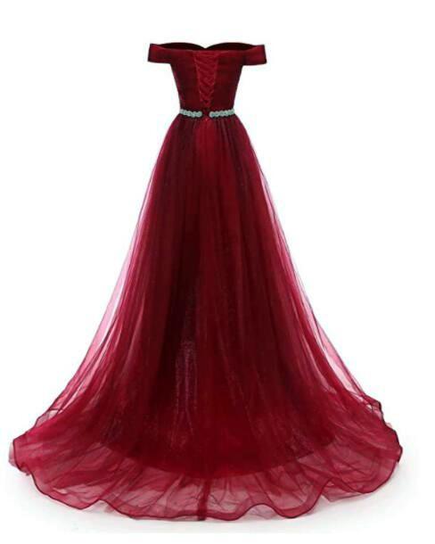Pretty Dark Red Off Shoulder Long Party Dress With Beadings Prom Dress cg15885