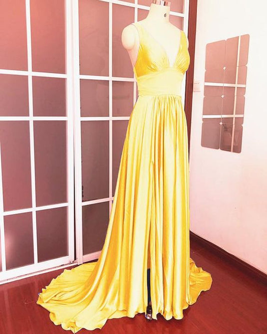 Ballkleid, lang, Chiffon, V-Ausschnitt, Empire-Taille, Beinschlitz, Brautjungfernkleider, cg15905
