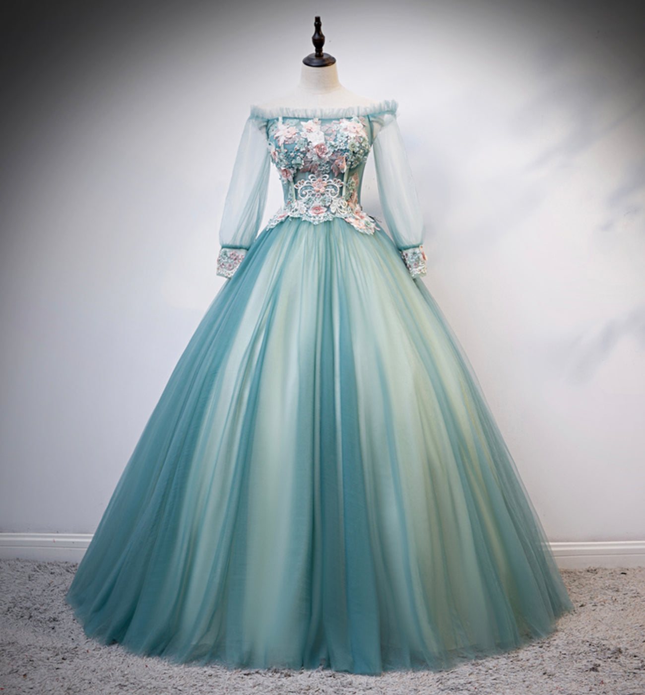 GREEN TULLE LACE LONG BALL GOWN DRESS FORMAL DRESS, prom dresses cg15917