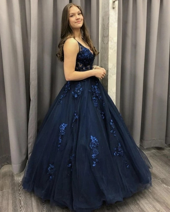 V-Neck Appliques A-Line Prom Dresses,Long Prom Dresses cg15921
