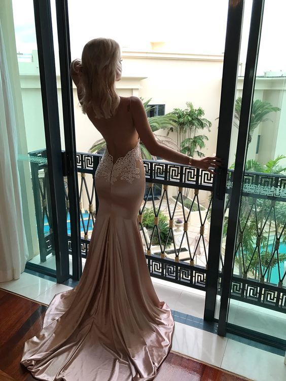 Sexy Mermaid Backless Prom Dress Nude V Neck Long Lace Spaghetti Straps Prom Dresses cg15929 Sexy Mermaid Backless Prom Dress Nude V Neck Long Lace Spaghetti Straps Prom Dresses cg15929