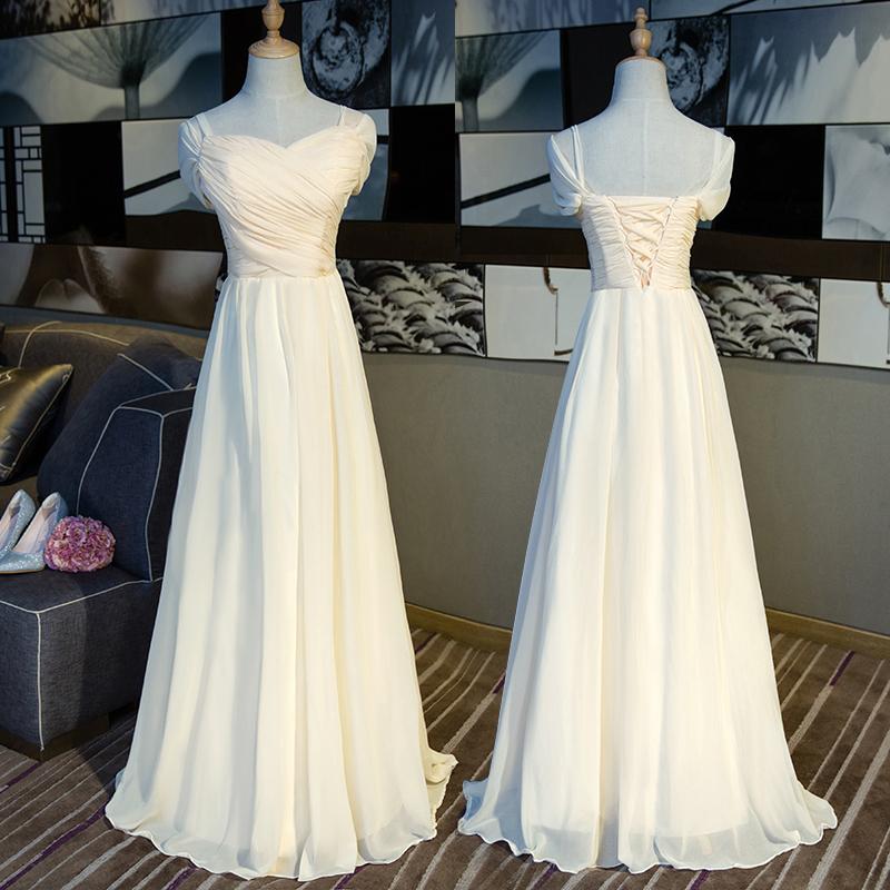 Lovely Light Champagne Simple Long Party Dress, A-Line Cap Sleeves Formal Dress long prom dress evening dress cg15936