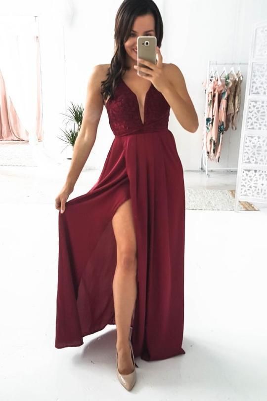 A-line V Neck Long Prom Dress , Charming Prom Dress cg15949