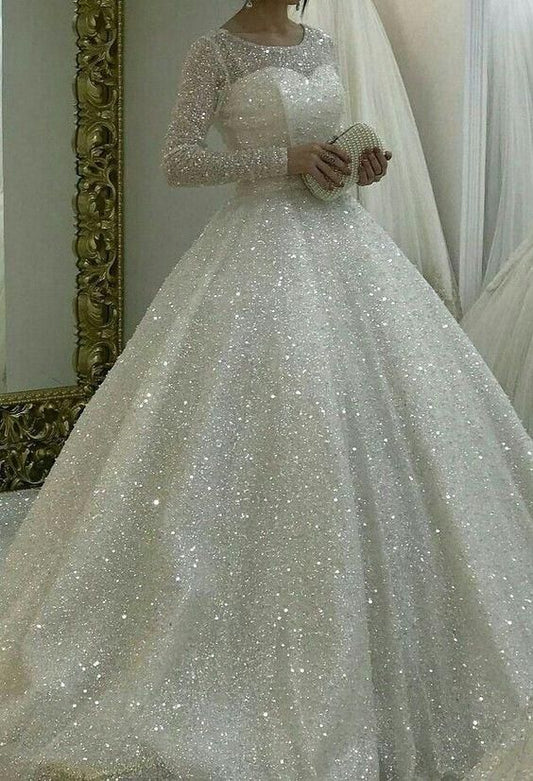 Ballkleider Glitzernde weiße Pailletten A-Linie Brautkleider cg15965