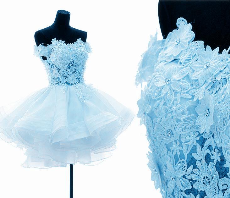 Adorable Light Blue Layers Organza Party Dress With Lace Homecoming Dress cg15992