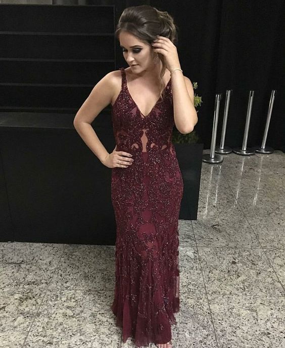 A-line V Neck Mermaid Long Prom Dress With Beading cg15999