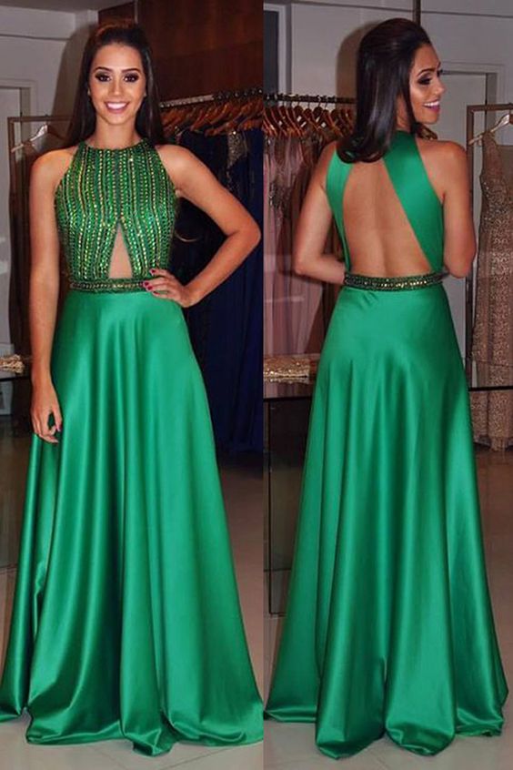 O-Neck Beading A-Line Satin Prom Dresses,Long Prom Dresses,Cheap Prom Dresses cg16036
