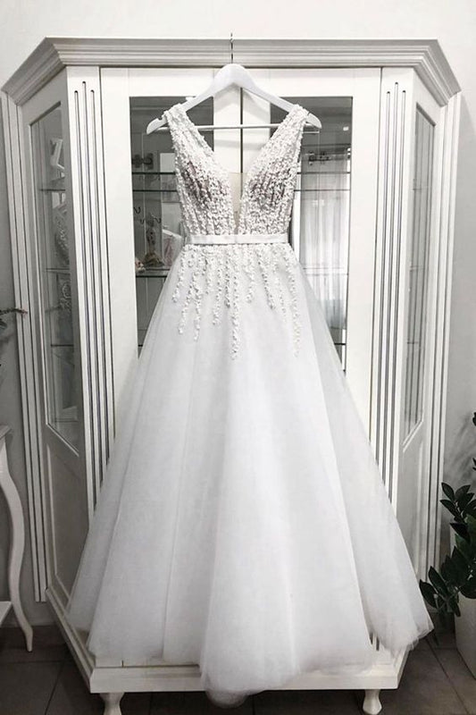 Weißes Tüll-Ballkleid mit V-Ausschnitt in Teelänge, Tüll-Abendkleid cg1604