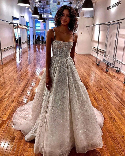 Glitzernde Träger Lange Brautkleider Brautkleid Ballkleid cg16070
