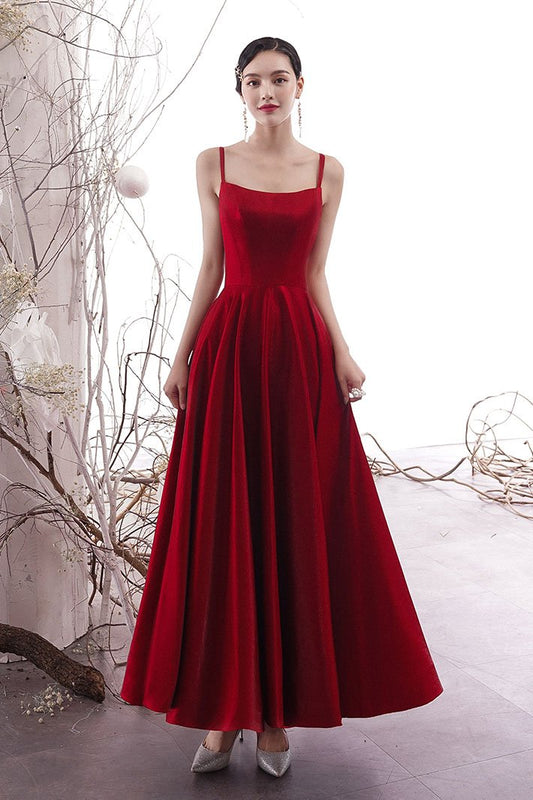 Schlichtes burgunderfarbenes Satin-Ballkleid, burgunderfarbenes Abendkleid cg1608