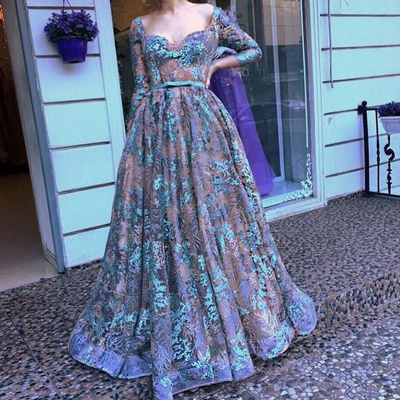 Tulle Long A Line Evening Dress Prom Dress With Long Sleeves cg16099