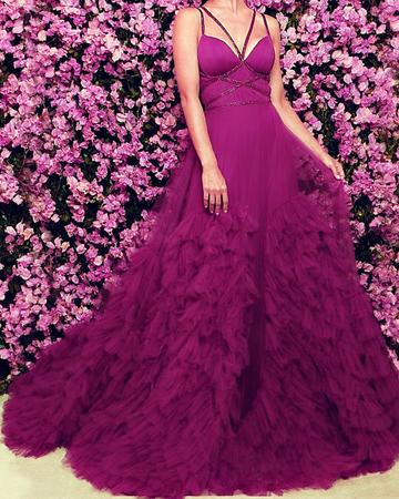 Criss Cross Neckline Prom Dresses Ruffles Ball Gown cg16122