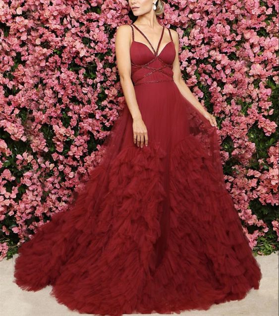 Criss Cross Neckline Prom Dresses Ruffles Ball Gown cg16122