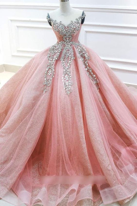 Wunderschönes rosa Spitzenkleid mit Perlenbesatz im Prinzessinnen-Stil, Brautkleid, Ballkleid cg16132