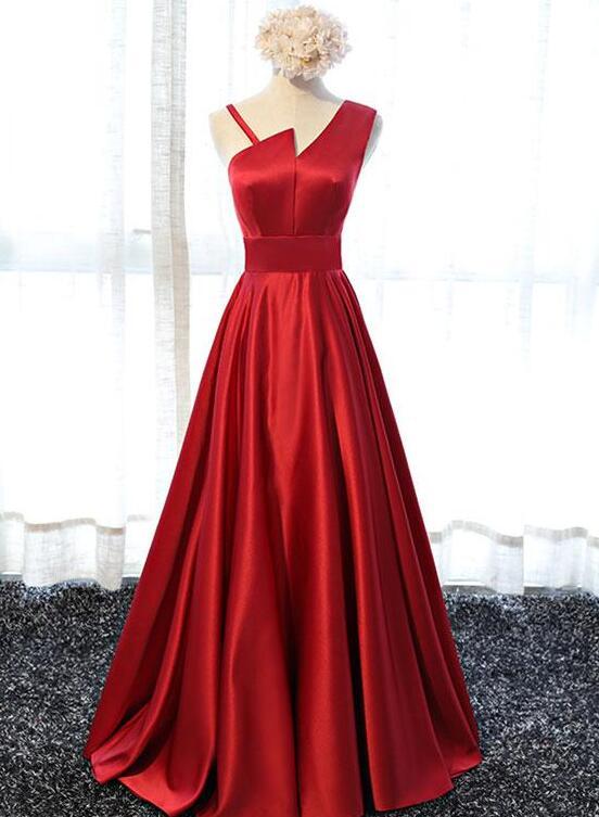 Charming One Shoulder Satin Long Prom Dress, Simple A-Line Party Dress cg16144