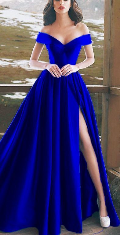 Elegant V-neck Off The Shoulder Long Satin Prom Dresses cg16164