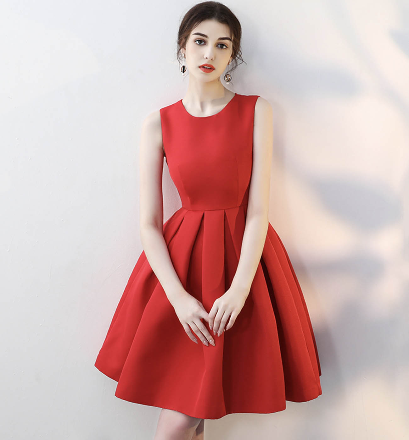 RED SATIN SHORT CUTE PARTY DRESS Homecoming Dress cg16184
