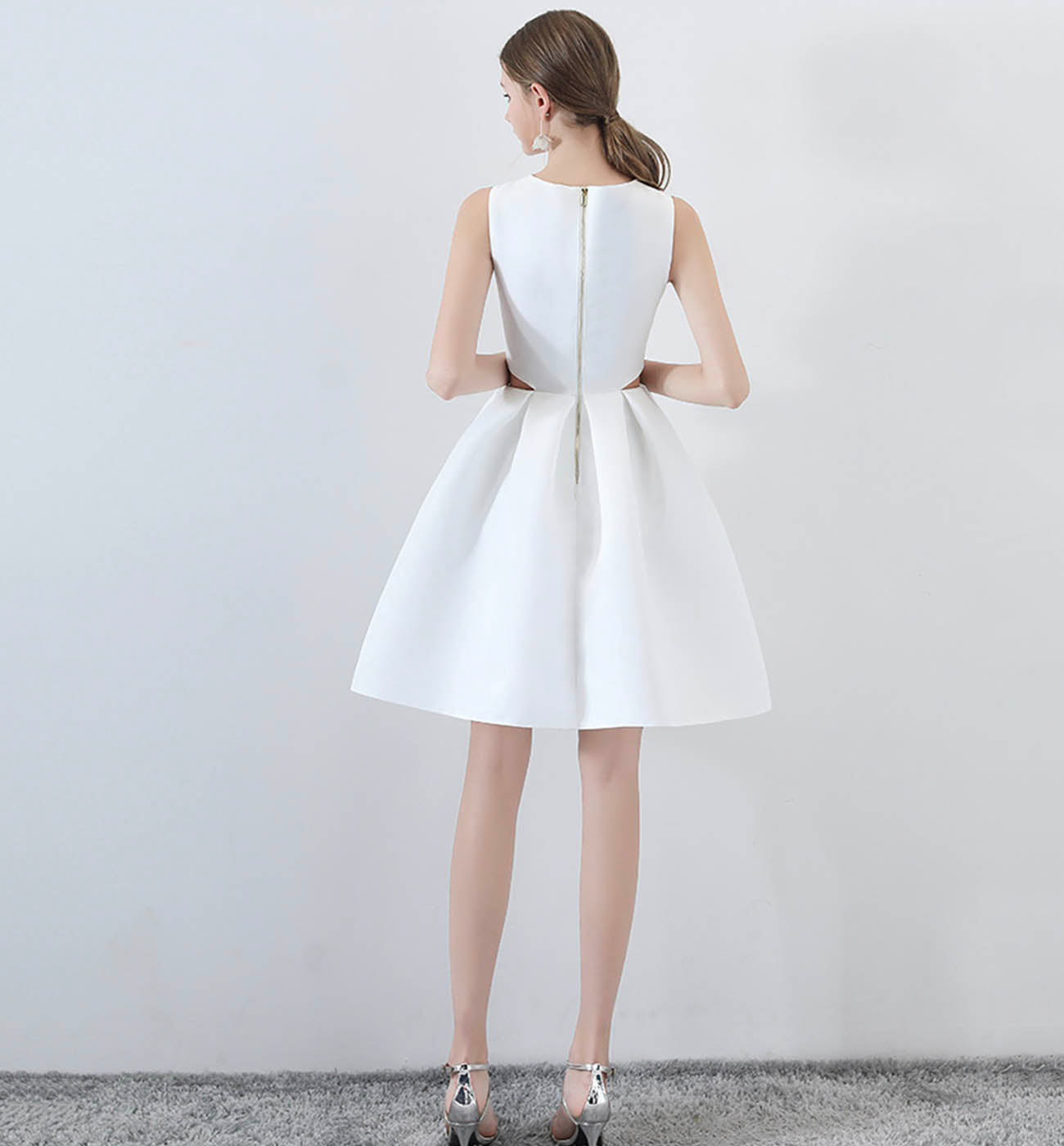 WHITE SATIN SHORT DRESS CUTE EVENING DRESS Homecoming Dress cg16185