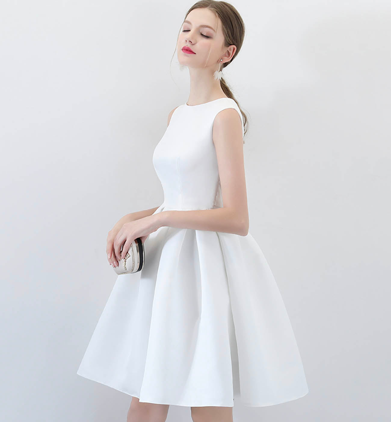 CUTE A LINE SATIN SHORT DRESS HOMECOMING DRESS cg16186