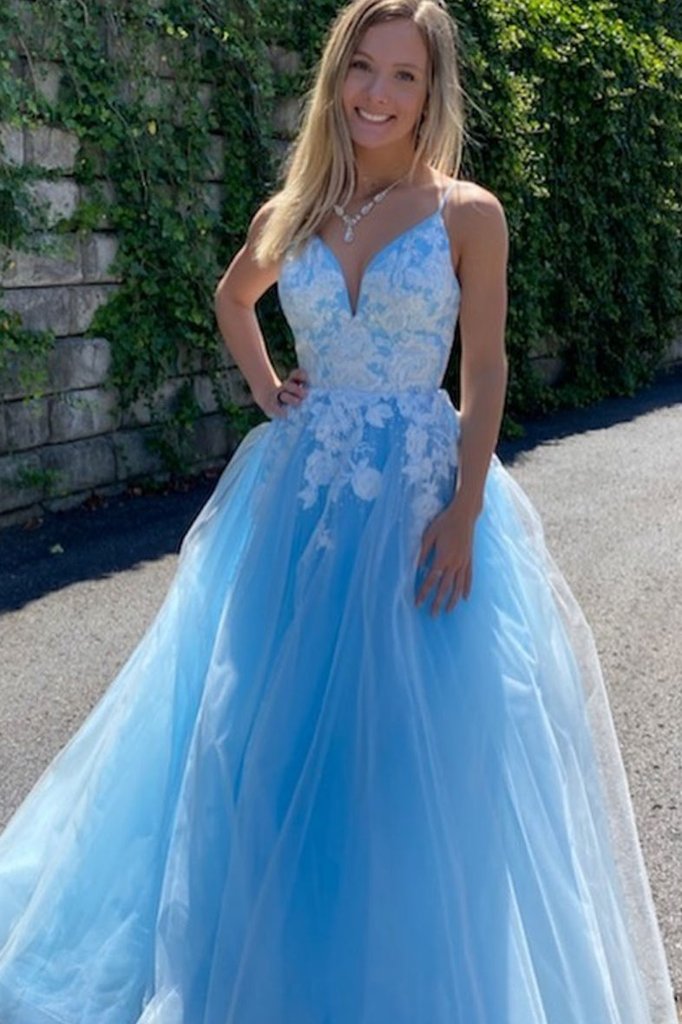 PINK V NECK TULLE LACE LONG PROM DRESS PINK TULLE EVENING DRESS cg16209