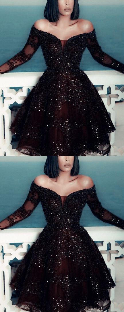 Short black sequins lace homecoming dresses with sleeves for cocktail party cg16239