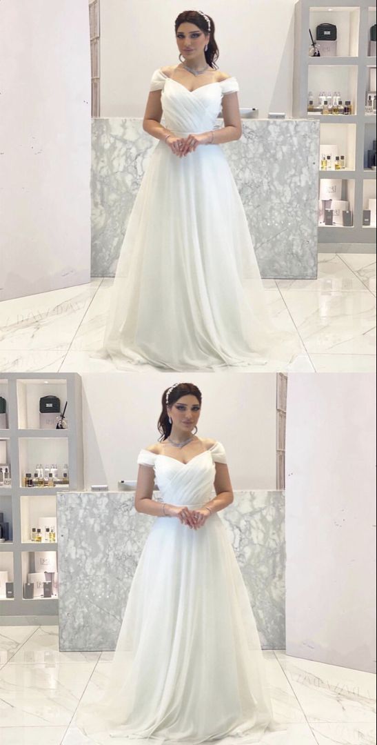 Günstige Boho Brautkleider Chiffon Plissee Brautkleid von der Schulter für Damen Ballkleid cg16249