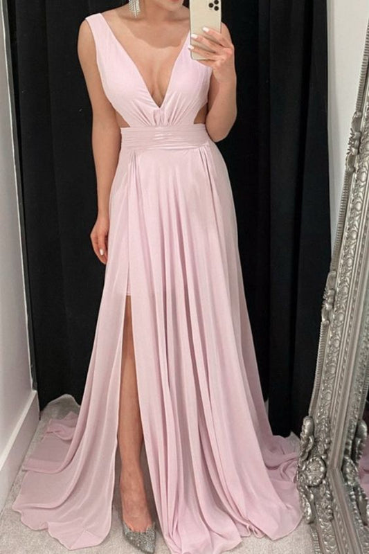 Mauve Brautjungfernkleider Chiffon Lang Geschlitzt Hochzeitskleid Ballkleider cg16252