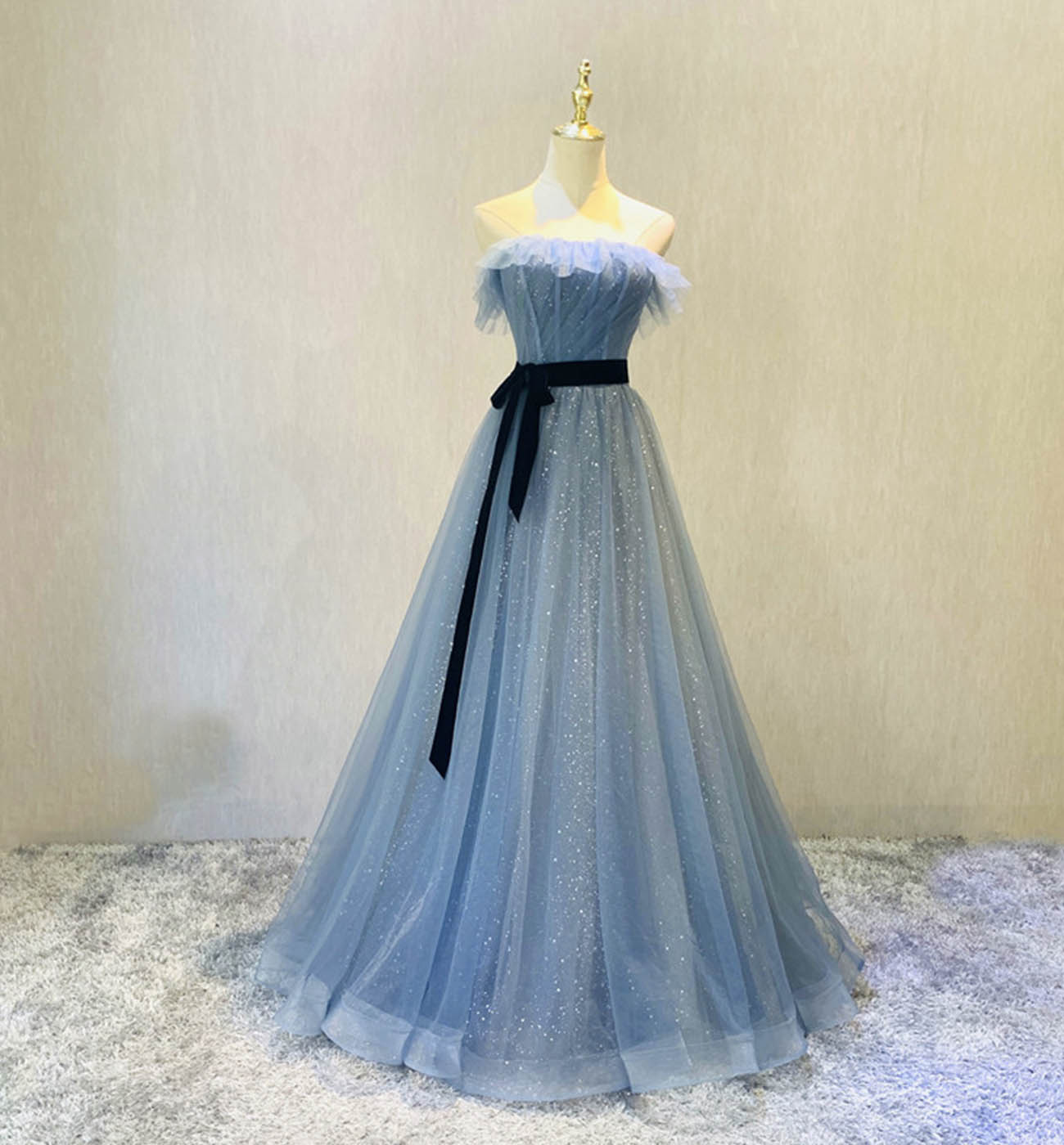 BLUE TULLE LONG PROM DRESS BLUE EVENING DRESS cg16255