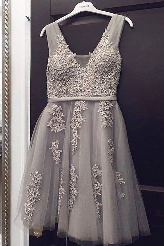graues kurzes Brautjungfernkleid Partykleid Homecoming-Kleid cg16271