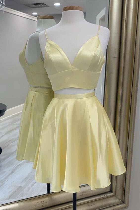 yellow two piece short homecoming dress cg16272
