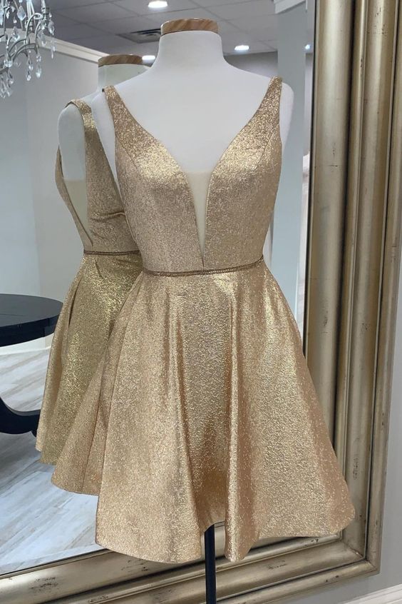 princess short gold A-line dress homecoming or sweet 16 party cg16273