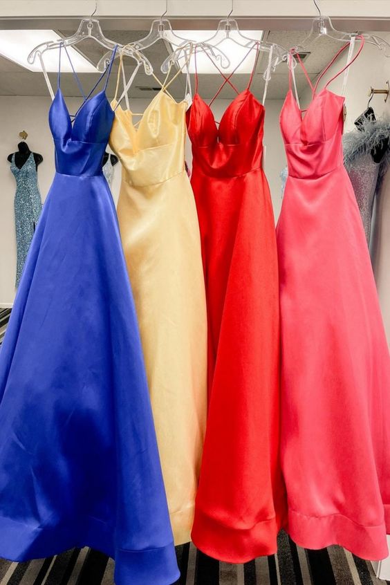 Classic V-Neck Satin Long Prom Dress cg16276