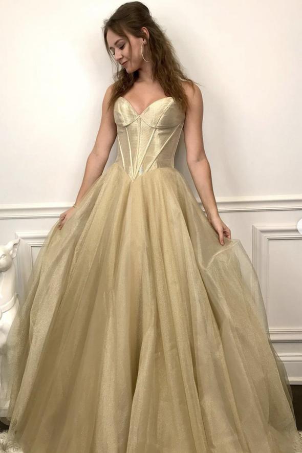 Gold A line long prom dress sweater evening dress cg16279