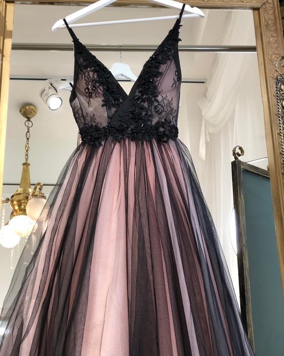 Black A-line Tulle Long Prom Dress cg16297