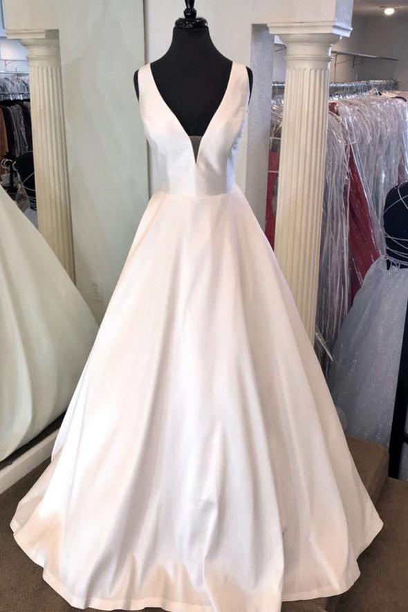 White satin long prom dress white evening dress cg16317
