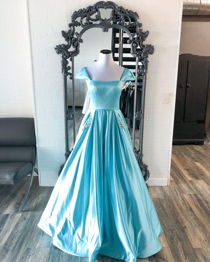 Cap Sleeves White Light Blue Long Prom Dress cg16328