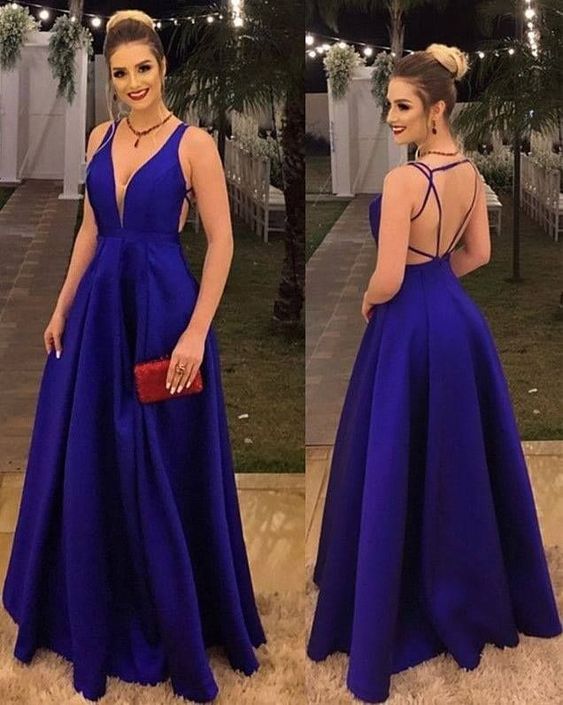 blue Straps satin Prom Dress cg16341