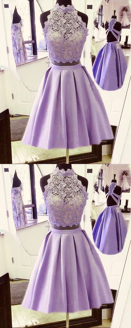 Elegant A Line Halter Lace Crop Top Short Homecoming Dress cg16356