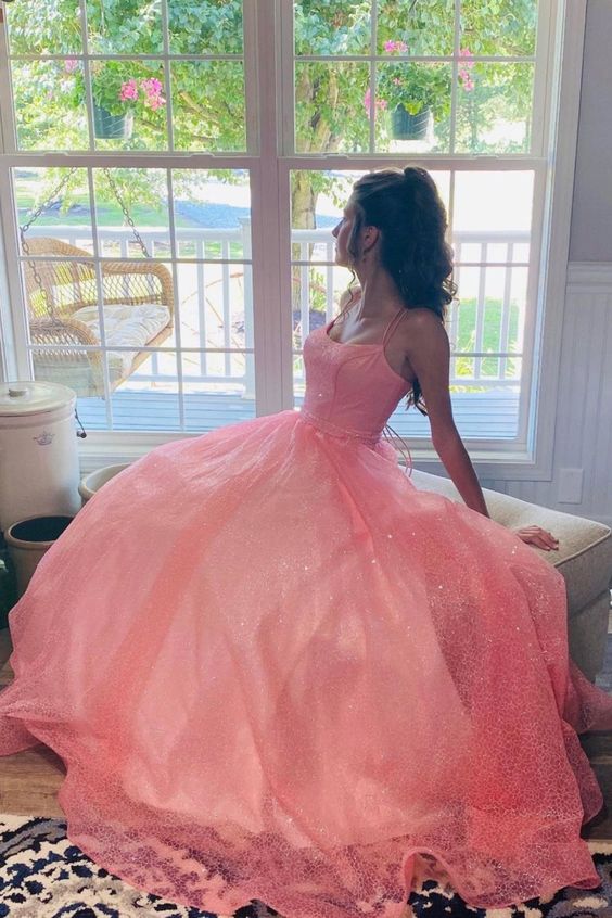 Pink Shiny Tulle Long Prom Dress cg16377