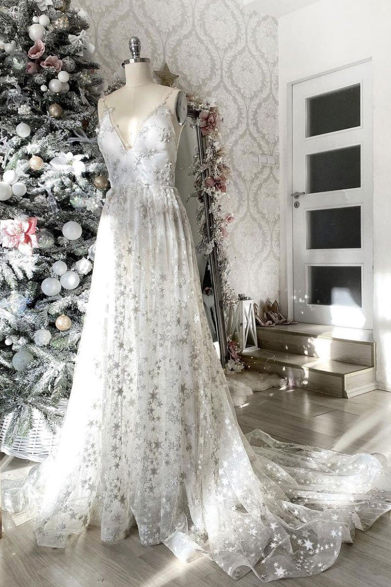 Gray v neck tulle long prom dress gray evening dress cg16392