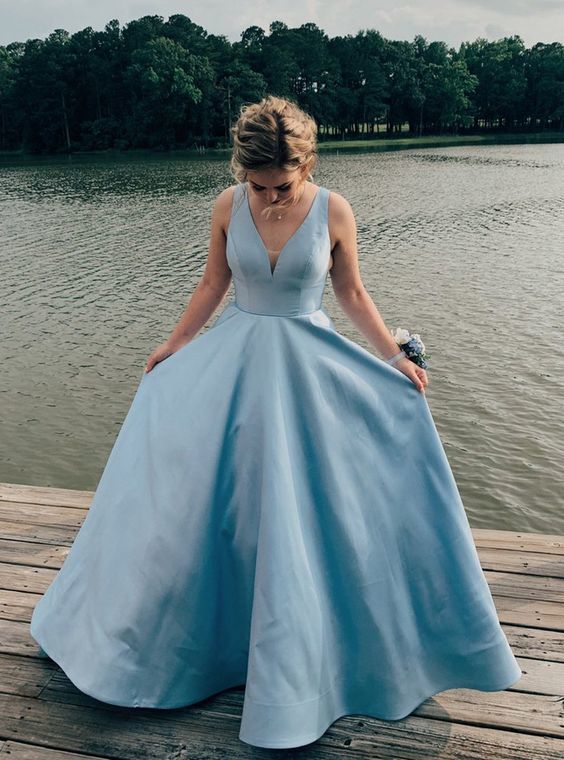 A line v neck celebrity prom dresses, elegant long evening dresses cg16397