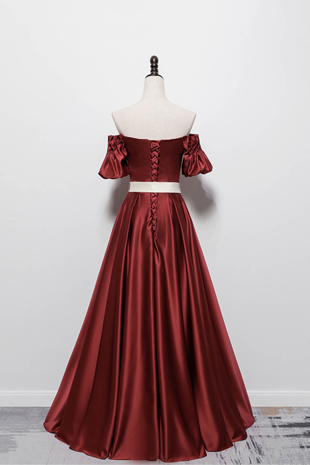 BURGUNDY SATIN LONG PROM DRESS EVENING DRESS cg16423