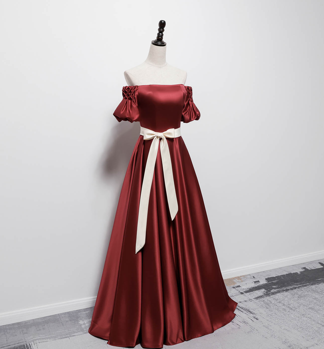 BURGUNDY SATIN LONG PROM DRESS EVENING DRESS cg16423