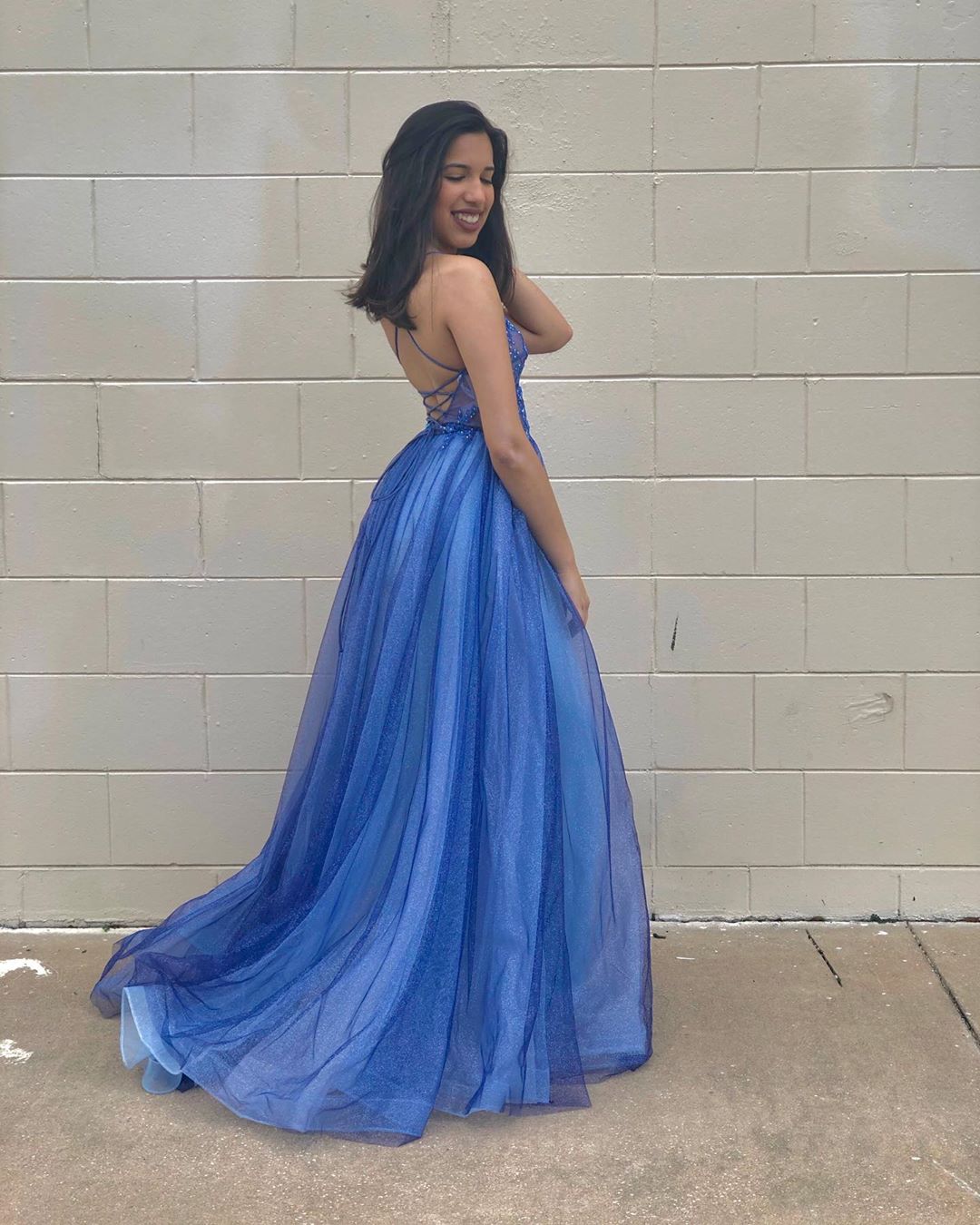 straps royal blue A-line long prom dress formal dress cg16428